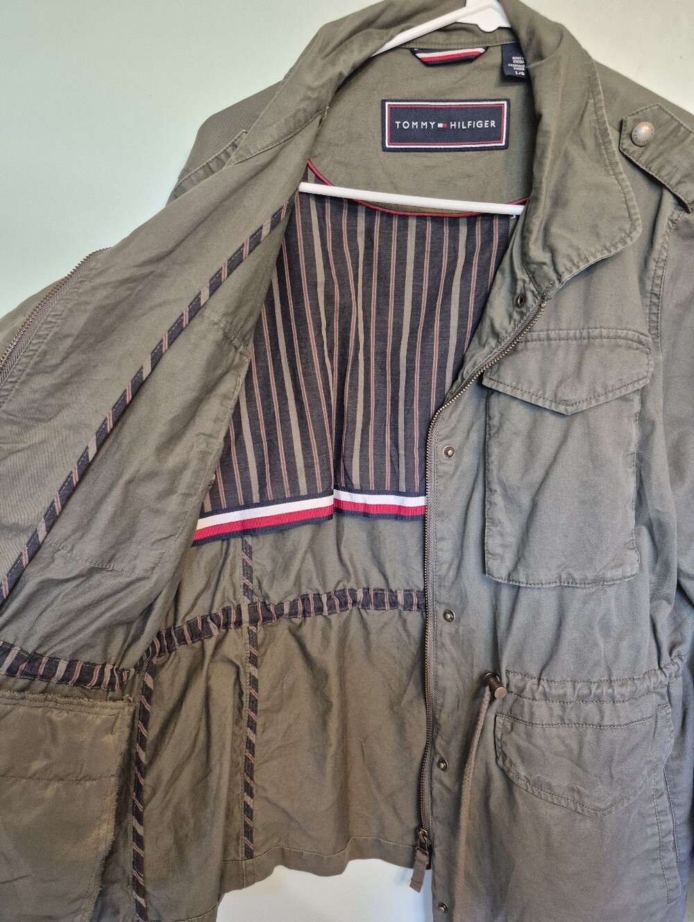 Tommy Hilfiger Women's Olive Green Drawstring Military Utility Jacket Size Large - Picture 5 of 7